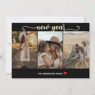 Nieuwjaar   Goud zwart   3 Fotokaart Feestdagenkaart