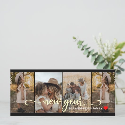 Nieuwjaar | Goud zwart | 4 Fotokaart (Staand voorkant)