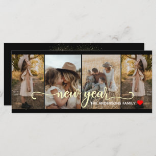 Nieuwjaar   Goud zwart   4 Fotokaart