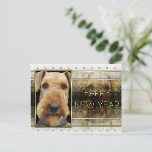 Nieuwjaar - Gouden Elegantie - Airedale Feestdagenkaart (Staand voorkant)