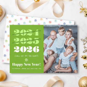 Nieuwjaar Grappig 3e Keer een Kans Moderne Groene  Feestdagenkaart