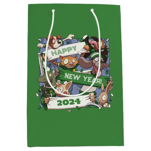 Nieuwjaar Grappig Dierensport Fans Sjaal Cartoon Medium Cadeauzakje (Voorkant)