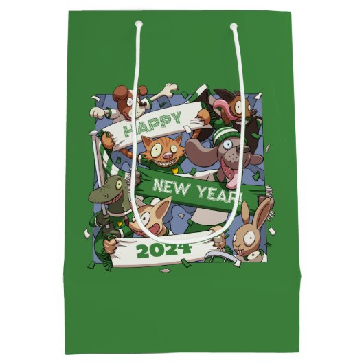 Nieuwjaar Grappig Dierensport Fans Sjaal Cartoon Medium Cadeauzakje (Achterkant)