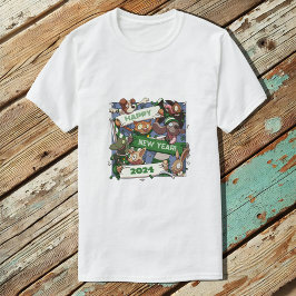 Nieuwjaar Grappig Dierensport Fans Sjaal Cartoon T-shirt