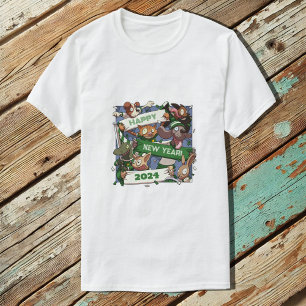 Nieuwjaar Grappig Dierensport Fans Sjaal Cartoon T-shirt