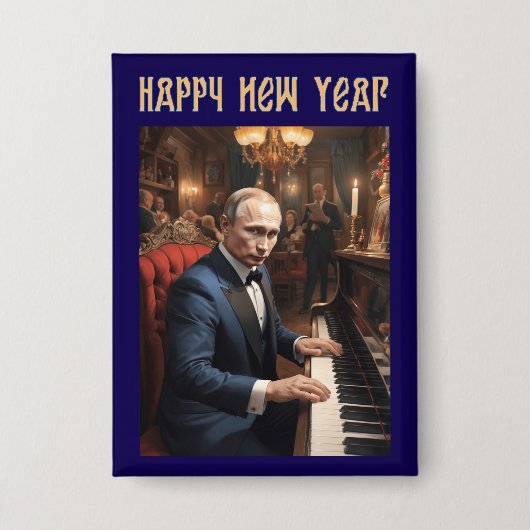 Nieuwjaar Grappig Vladimir Poetin Russisch Button (Voorkant)