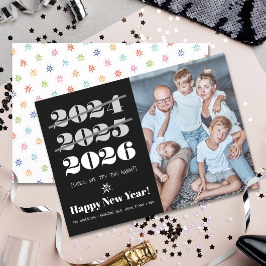 Nieuwjaar grappige 3e keer een Charm Black White f Feestdagenkaart