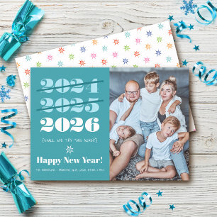 Nieuwjaar grappige 3e keer een charm Modern Blauwg Feestdagenkaart