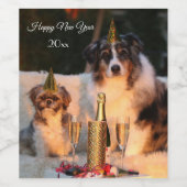 Nieuwjaar grappige hondjes met party pet wijn etiket (Enkel label)