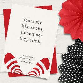 Nieuwjaar grappige Sokken rood Feestdagenkaart