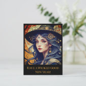 Nieuwjaar Groet Blauwharige Getatoeëerde Heks Feestdagenkaart (Staand voorkant)