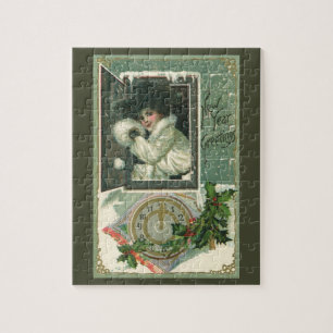 Nieuwjaar Groeten, Victoriaans Meisje Venster Legpuzzel