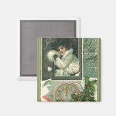  Nieuwjaar Groeten, Victoriaans Meisje Venster Magneet (Voorkant / Achterkant)