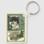  Nieuwjaar Groeten, Victoriaans Meisje Venster Sleutelhanger (Achterkant)