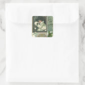  Nieuwjaar Groeten, Victoriaans Meisje Venster Vierkante Sticker (Tas)