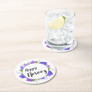 Nieuwjaar Happy Norooz Hyacinth Wreath Paars Ronde Kartonnen Onderzetter