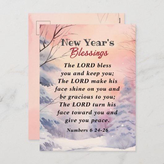 Nieuwjaar Heer zegene u Bijbel Verse Winter Scène Feestdagenkaart (Voorkant / Achterkant)