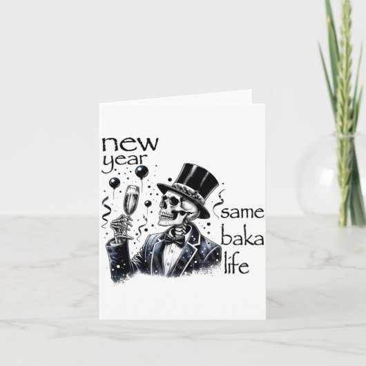 Nieuwjaar, hetzelfde Baka-leven, grappig skelet, N Kaart (Voorkant)
