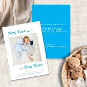 Nieuwjaar hier Foto Baby Boy Mededeling Blauw Aankondiging