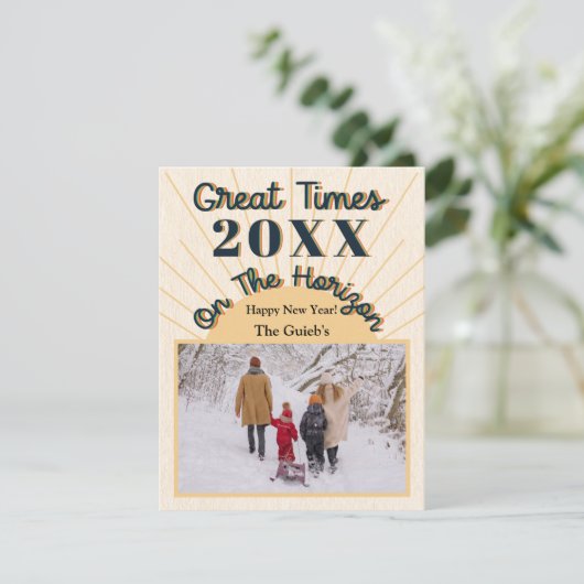 Nieuwjaar Horizon Celebration Design Cream Feestdagenkaart (Staand voorkant)