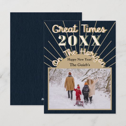 Nieuwjaar Horizon Celebration Design Midnight Blue Feestdagenkaart (Voorkant / Achterkant)