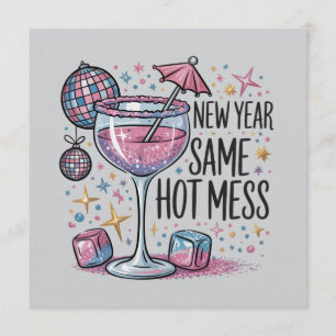 Nieuwjaar Hot Mess Grappig Drinkende Martini Alcoh Kaart