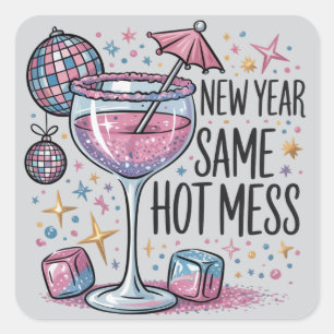 Nieuwjaar Hot Mess Grappig Drinkende Martini Alcoh Vierkante Sticker