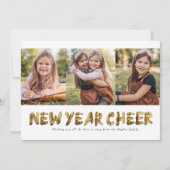 Nieuwjaar juichen goud drie foto feestdagenkaart (Voorkant)