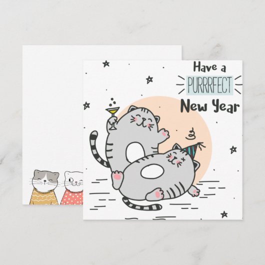 Nieuwjaar Kaart kattenfeestdag (Voorkant / Achterkant)