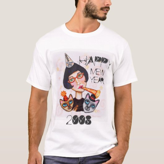 Nieuwjaar Kat Lady T-Shirt (Voorkant)