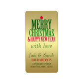 Nieuwjaar kerstcadeautjes met gouden cadeaus voor  etiket (Voorkant)