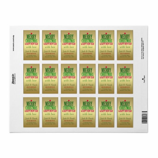 Nieuwjaar kerstcadeautjes met gouden cadeaus voor  etiket (Full Sheet)