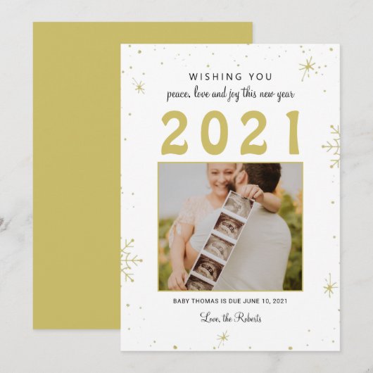 nieuwjaar/kerstfeest baby bekendmaking snowflap le feestdagenkaart (Voorkant / Achterkant)