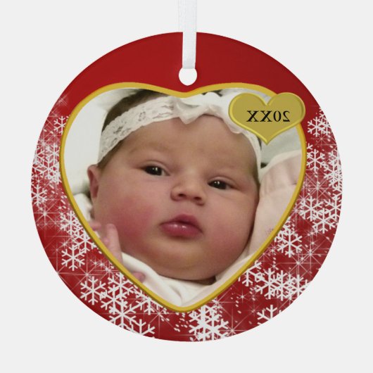 Nieuwjaar kerstfeest rood hart foto geboortejaar glas ornament (Achterkant)