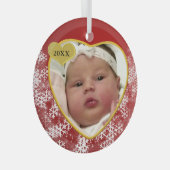 Nieuwjaar kerstfeest rood hart foto geboortejaar glas ornament (Voorkant Rechts)