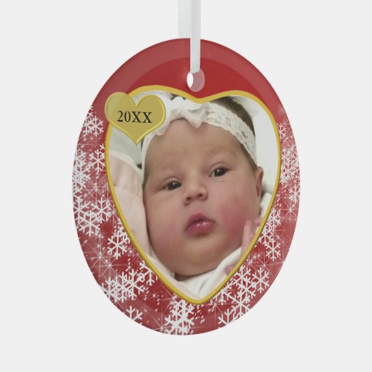 Nieuwjaar kerstfeest rood hart foto geboortejaar glas ornament (Voorkant Rechts)