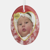 Nieuwjaar kerstfeest rood hart foto geboortejaar glas ornament (Voorkant links)