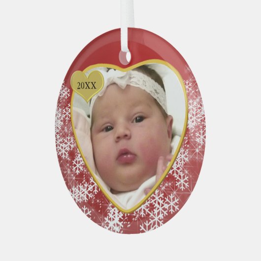 Nieuwjaar kerstfeest rood hart foto geboortejaar glas ornament (Voorkant links)