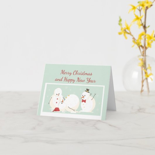 Nieuwjaar Kerstmis 2020 Snowman Kaart (Gele Bloem)