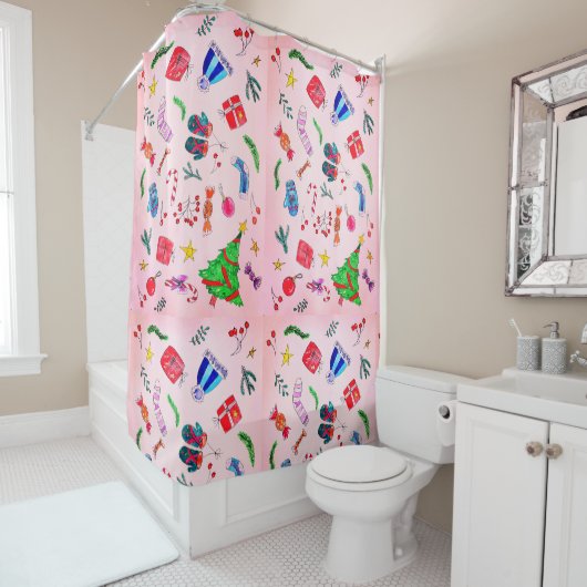 Nieuwjaar Kerstschets cadeaus Douchegordijn (In situ)