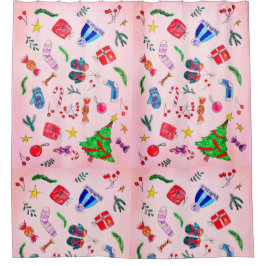 Nieuwjaar Kerstschets cadeaus Douchegordijn