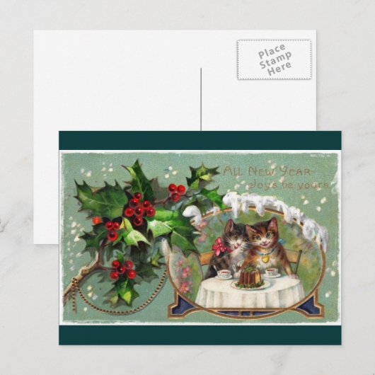 Nieuwjaar Kittens vieren Feestdagenkaart (Voorkant / Achterkant)