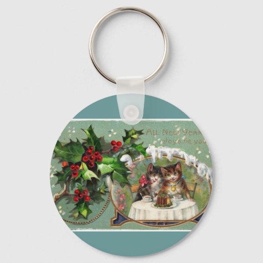 Nieuwjaar Kittens vieren Sleutelhanger (Voorkant)