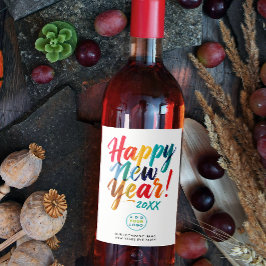 Nieuwjaar Kleurrijke Brush Typo Logo Corporate Par Wijn Etiket