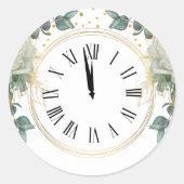 Nieuwjaar klok bloemen ronde sticker (Voorkant)