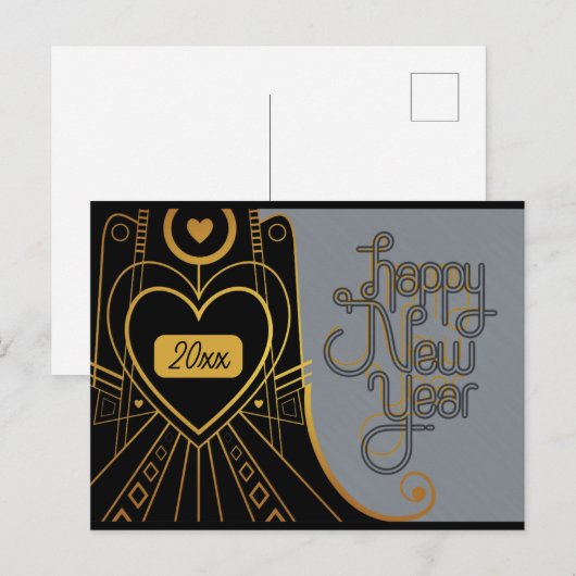 Nieuwjaar  kunstdeco briefkaart (Voorkant / Achterkant)