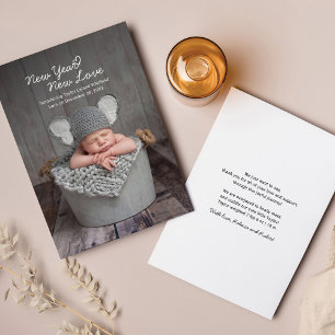 Nieuwjaar Liefde Baby Foto geboorteaankondiging Notitiekaartje