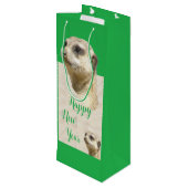 Nieuwjaar Meerkat GREEN Wine Bag Wijn Cadeautas (Achterkant Gekanteld)