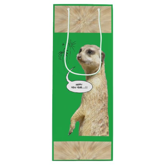 Nieuwjaar Meerkat GREEN Wine Bag Wijn Cadeautas (Voorkant)