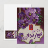 Nieuwjaar met Paarse Bloemen Feestdagenkaart (Voorkant / Achterkant)